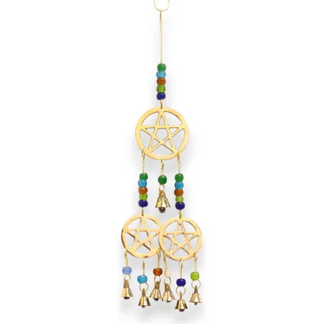 Ancient Wisdom Windgong - Indiase klokkenspel met 5 bellen - messing - chimes - decoratie - spiritualiteit - harmonie - cadeau - geluid multicolor