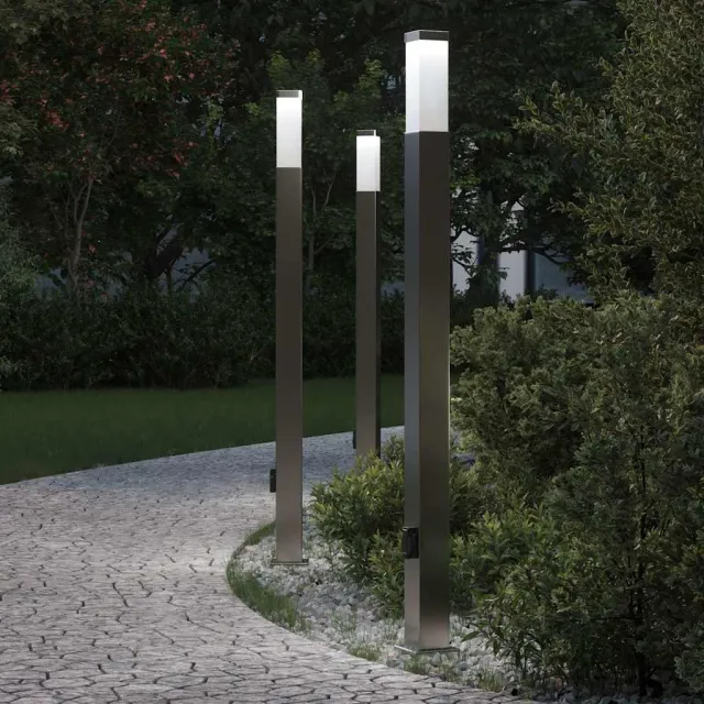 vidaXL Bolderverlichting met stopcontact 3 stuks 110 cm RVS IP44 Zilver