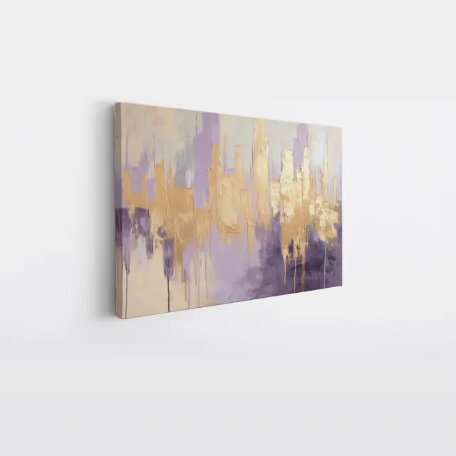 Saammp Canvas Schilderij - paars goude horizon - Abstract - 70x50 - Foto op canvas - Wanddecoratie - Muurdecoratie Woonkamer - Slaapkamer decoratie - Canvas Print Multicolor