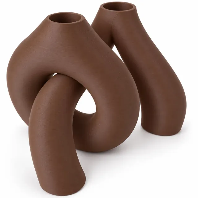 Tbeloo Decoratieve vazenset - 2 stuks - Chocoladebruin - PLA - 3D-geprint Chocoladebruine