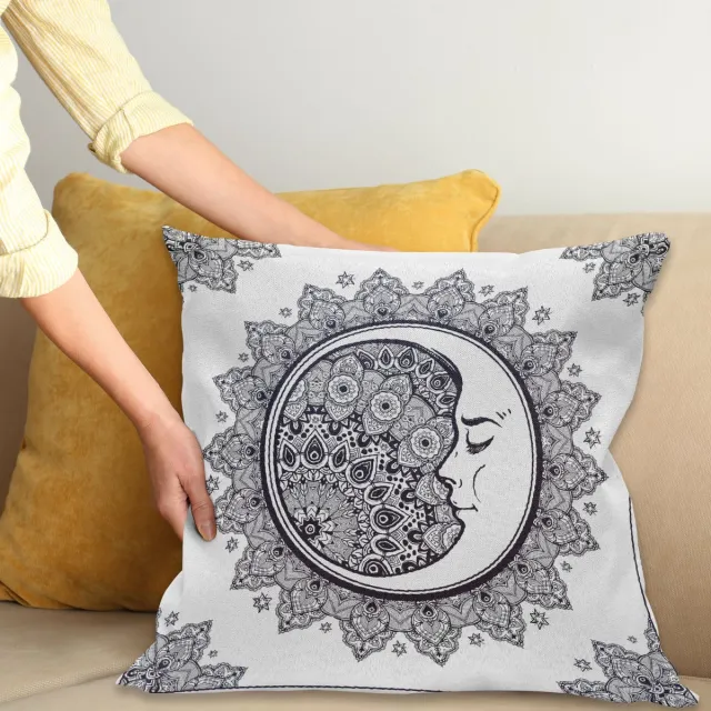 ABAKUHAUS Maan Kussenhoes, Boho Stern-Maan-Mandala, Kussenhoezen met Dubbelzijdige Print Kleurecht Wasbaar en Ritssluiting, 45 x 45 cm, Donkerblauw Wit