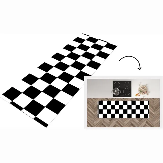 KitchenYeah Keukenloper - Keukenmat vinyl Schaakbord - Patronen - Zwart Wit - Keukenmatten loper - Keuken vloerkleed tapijt, foto 2