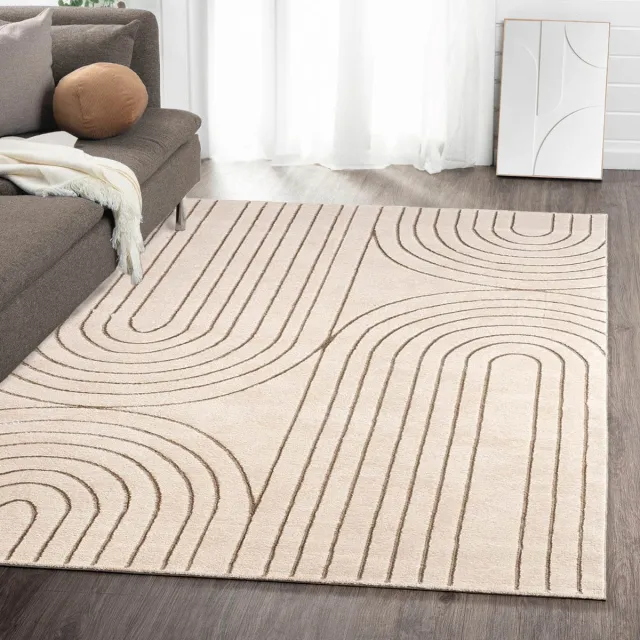 flycarpets Evora Japandi Vloerkleed Crème / Beige – Laagpolig Tapijt Woonkamer – 160x230 cm Creme