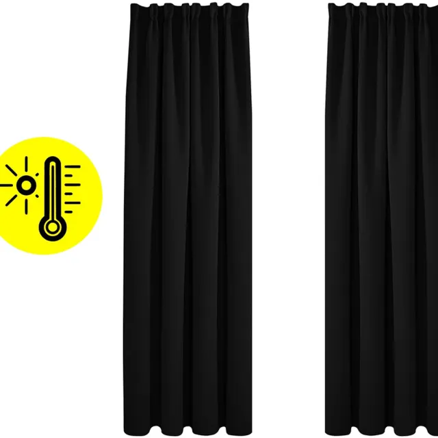 DailySupplies® Gordijnen Kant en Klaar met Haakjes - Gordijn voor Gordijnroede - Gordijnen Verduisterend - Zwart