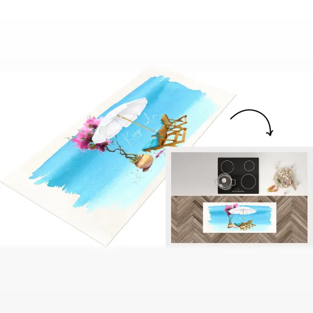 KitchenYeah Keukenloper - Loper keuken - Strandstoel - Parasol - Bloemen - Aquarel - Keukenloper vinyl Multicolor