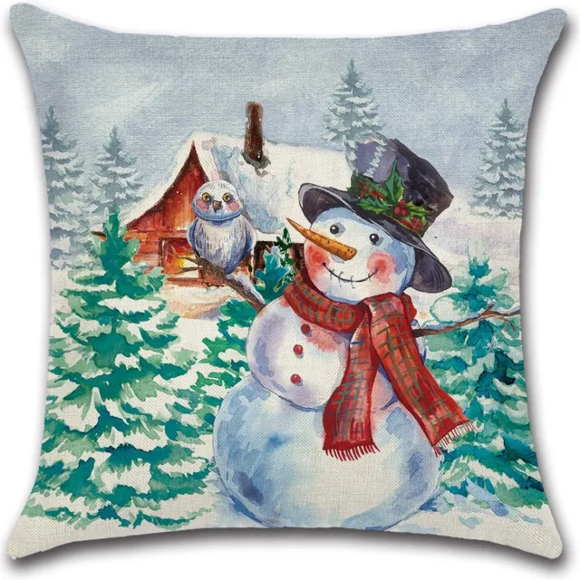 By Javy Kussenhoes Kerst - Sneeuwpop & Uil blauw
