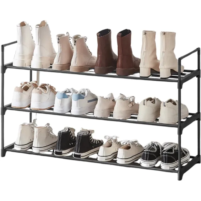 Stervia Schoenenrek - Stapelbaar Schoenenrek - 3 Laags - 12 tot 15 Paar Schoenen - Belastbaarheid Per Laag 5 Kg - Zwart - 30 x 92 x 54 cm