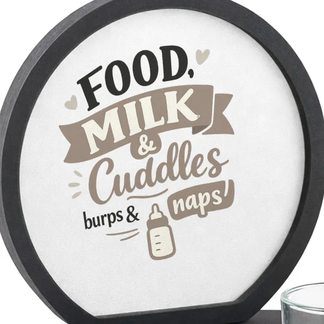Mr Cadeautjes MDF inleg theelichthouder ~8 cm - design Speels typografisch babycadeau met focus op eten en knuffelt | cadeau Wit