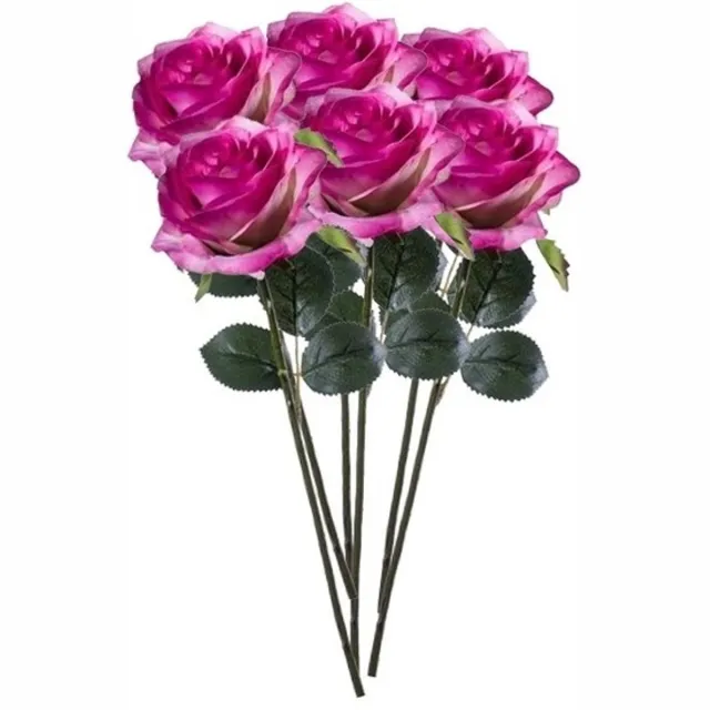 Bellatio Flowers & Plants Emerald Kunstbloemen roos - 6x - rozen - Simone - fuchsia - 45 cm - decoratie bloemen Paars