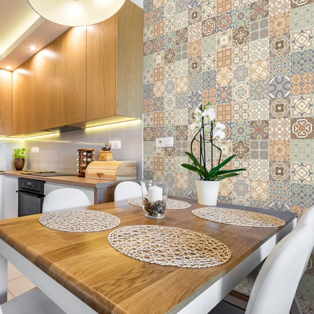 Ambiance Sticker Zelfklevende tegelmuurstickers voor keuken en badkamer - 24 Azulejos Adriano cementtegelstickers - 24 stickers 10x10cm Multi color