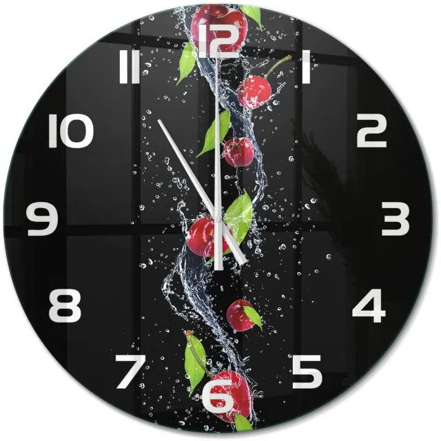 TULUP Wandklok - Kersen Klok Glas Met Opdruk - fi60 cm - Rood Moderne Wandklok Glas - Witte handen - Ronde Klok - Decoratieve Glazen Klok - Glazen Wandklok Design