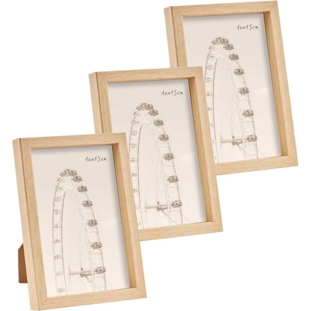 Arte r Fotolijst - 3x stuks - houtlook - kunststof/glas - 17 x 12 cm - voor foto van 10 x 15 cm - staand/hangend Camel bruin