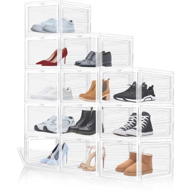 Marqs Schoenen organizer - Schoenenopbergers - Schoenenkast met magnetische deuren - Opbergers - 12 Stuks - Wit - Transparant