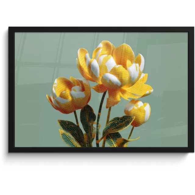FrameYourWall Poster in lijst - Fotolijst 60x40 cm - Posters - Bloemen - Geel - Bladeren - Structuur - Posterlijst zwart - Decoratie - Wanddecoratie woonkamer - Muurdecoratie slaapkamer