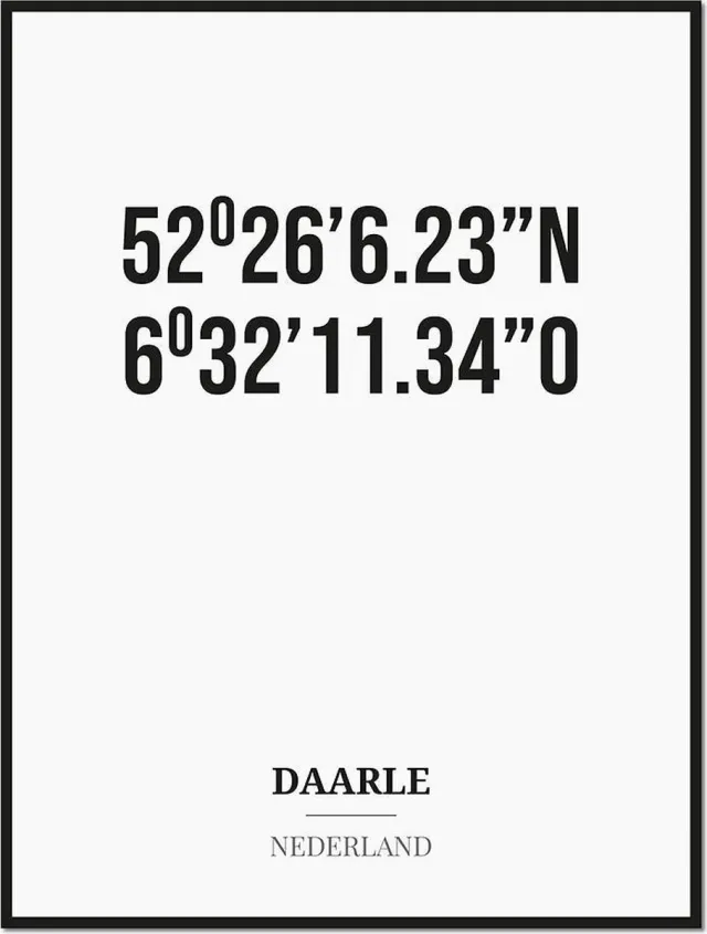 Studio216 Poster/kaart DAARLE met coördinaten zwart, wit