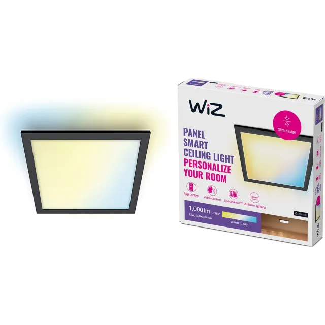 WiZ Plafondlamp LED Paneel - 30 x 30 cm - Warm- tot Koelwit Licht - Slimme LED Verlichting - 12W - Vierkant - Zwart