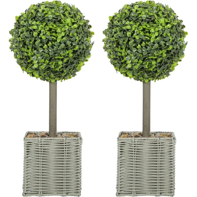 Homona Kunstplanten - 2-delige set - UV-bestendige kunst-buxusbol in pot - 50 cm - Groen