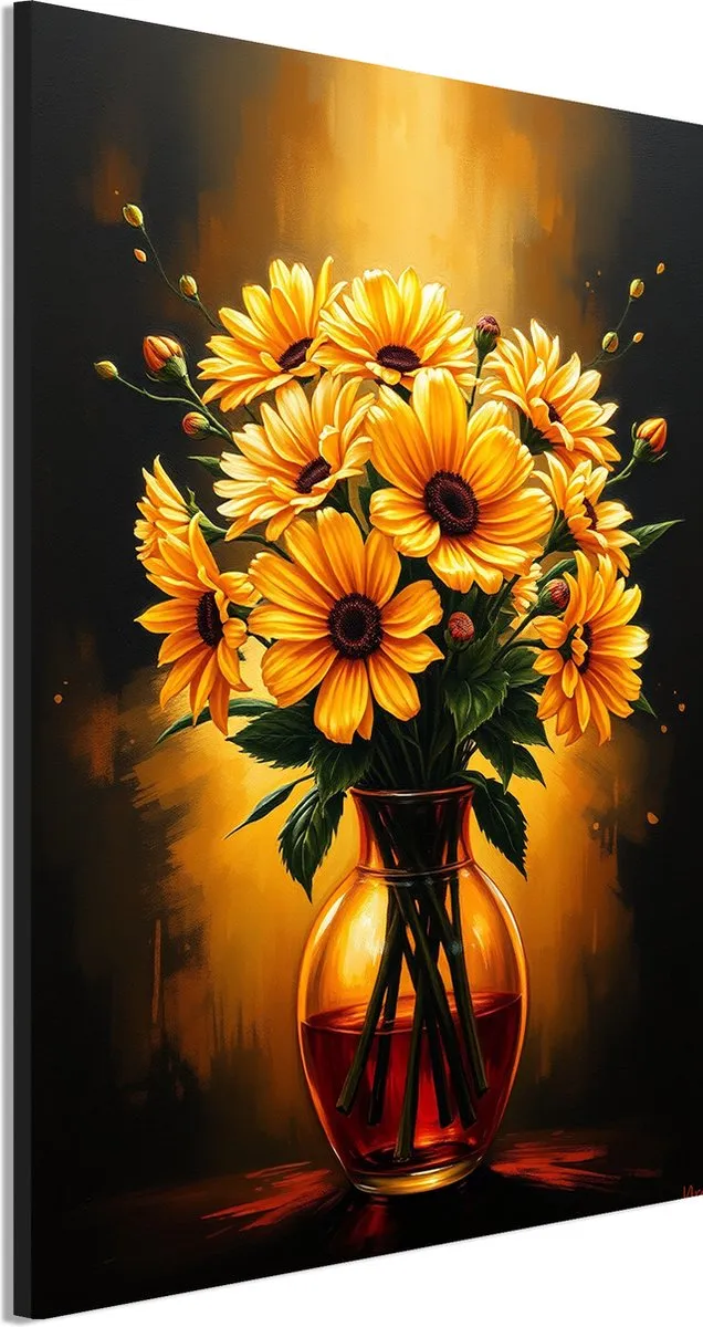 De Online Drukwinkel Wanddecoratie Metaal - Aluminium Schilderij Gouden Bloei - 120 x 80 cm - Bloemen - Muurdecoratie woonkamer en slaapkamer - Inclusief ophangsysteem - Modern - Modern - Displate alternatief Goudgeel