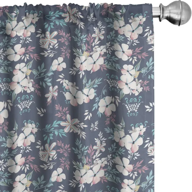 ABAKUHAUS Bloemen gordijnen – 2-delige set, 75x245 cm, Paarsblauw Multicolor, microvezel