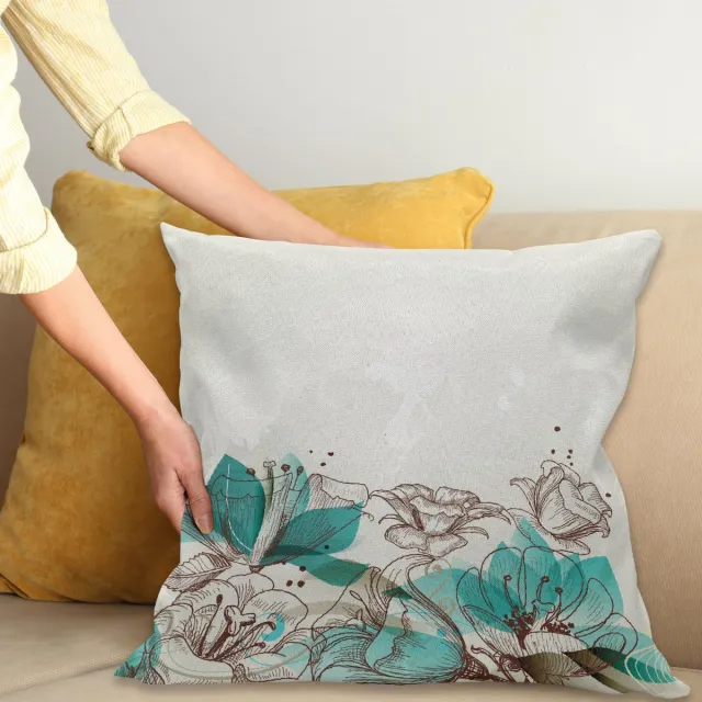 ABAKUHAUS Turquoise Kussenhoes, Retro Hibiscus Kunst, Van Kleurechte Wasbare Stof, Dubbelzijdige Print met Stevige Ritssluiting, 40 x 40 cm, Beige Teal