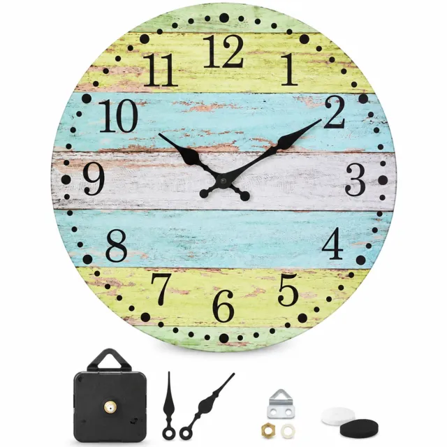 SWGOTA Ronde MDF-wandklok 14 inch met stil uurwerk, pastelkleurige houtlook en zwarte cijfers en wijzers Meerkleurig