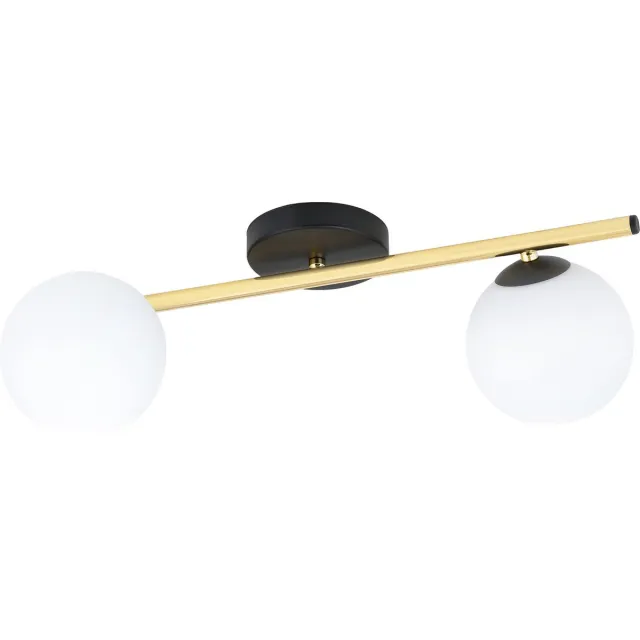 Emibig Design plafondlamp 2x E14 zwart met messing en melkglas bollen - Perfecte verlichting voor elke ruimte Zwartachtig
