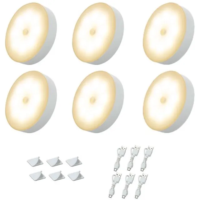 KZQ Set van zes LED-nachtlampjes - 8,6 cm sensorlampje - draadloos oplaadbaar wandlampje - magnetisch - met schemersensor - geschikt voor trappenhuizen, keukens, kasten en andere ruimtes. Wit
