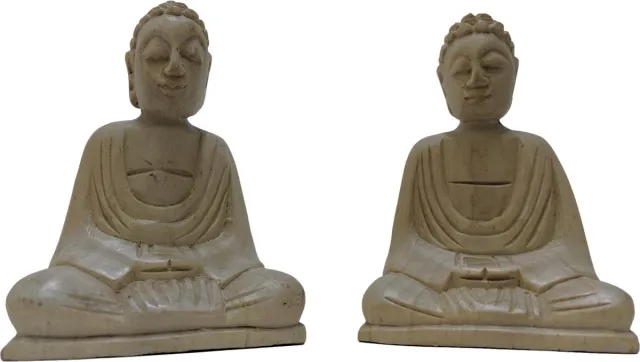 Inspiring Minds Set 2 Boeddhabeelden hout – handgemaakte boeddha beelden Bali 10 cm | Inspiring Minds Bruin