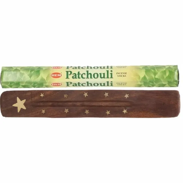 HEM Wierook stokjes in Patchouli geur - pak van 60x stokjes - 25 cm - met houder/plankje - huisgeuren Lichtbruin