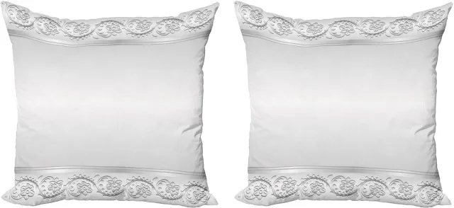 ABAKUHAUS Retro Kussensloopset (2 stuks), Klassiek Bruidsbloemenmotief, 60 cm, Wit en Grijs