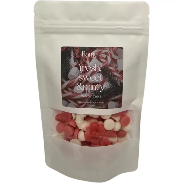 Candy Cane Christmas (fresh, sweet & minty.) Waxmelts Flame Handmade Candles (50g) - 40 Geur uren - Sojawas - Feestdagen geur