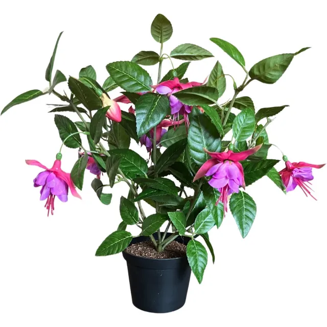 wonenencadeau.nl Fuchsia - kunstplant - Bellenplant bush met 8 bloemen & 4 knop, 108 blad, h28ø26cm roze