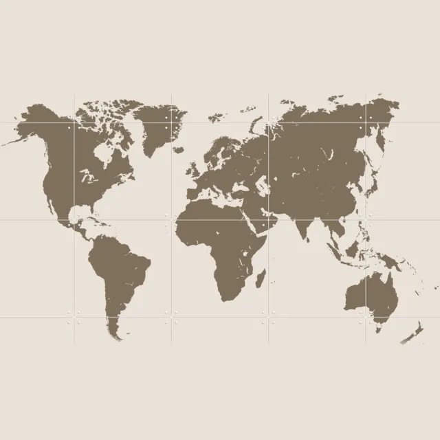 IXXI World Map gold, Kunst in Kaart - 100 x 80 cm - Grote wanddecoratie en posters - Minimalisme, Abstract, Geometrische Kunst, Illustraties, Digitale Bruin / Warme kleuren