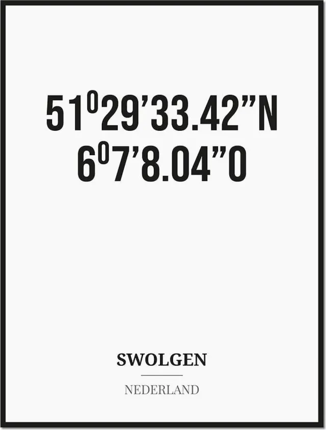 Studio216 Poster/kaart SWOLGEN met coördinaten zwart, wit