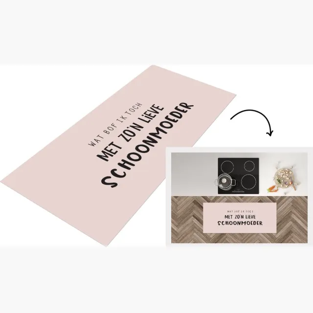 KitchenYeah Keukenloper - Loper keuken - Wat bof ik toch met zo'n lieve schoonmoeder - Spreuken - Quotes - Schoonmoeder - 120x50 cm - Keukenloper vinyl Multicolor