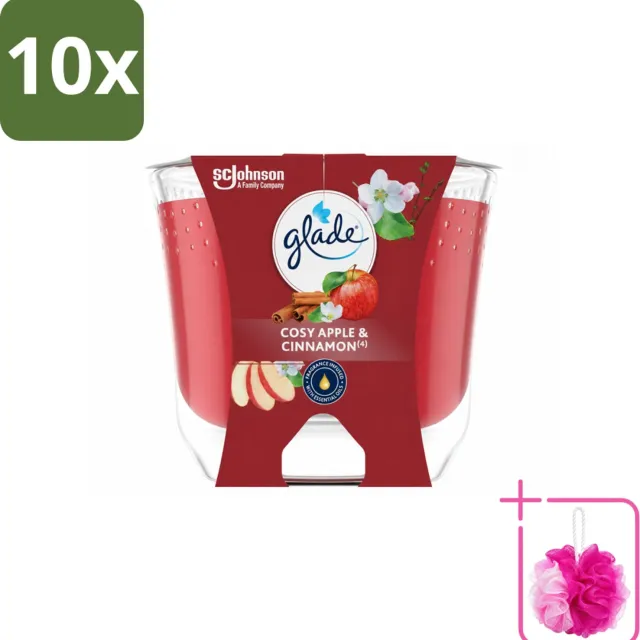 Glade 10 x Glade - Geurkaars Appel Kaneel - 100% Raapzaadwas - 204 g - Bulkverpakking - Geurkaars - Douchemop - Warme geur rood