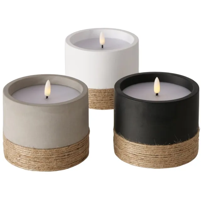 Boltze LED-kaarsen - Led - Met timer - Hogan - Set van 3 - Beton, wax en jute - Ø 12 x 12 cm Wit