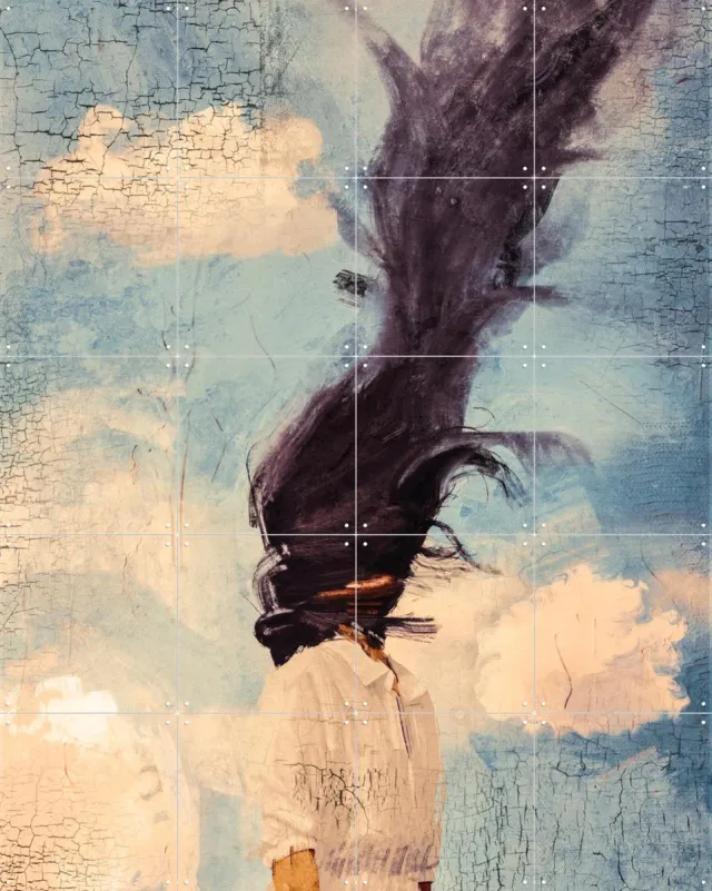 IXXI Smokey Head, Vineet Suresh - 80 x 100 cm - Grote wanddecoratie en posters - Abstract, Surrealisme, Kwaststreken, Digitale Kunst, Gemengde Zwart