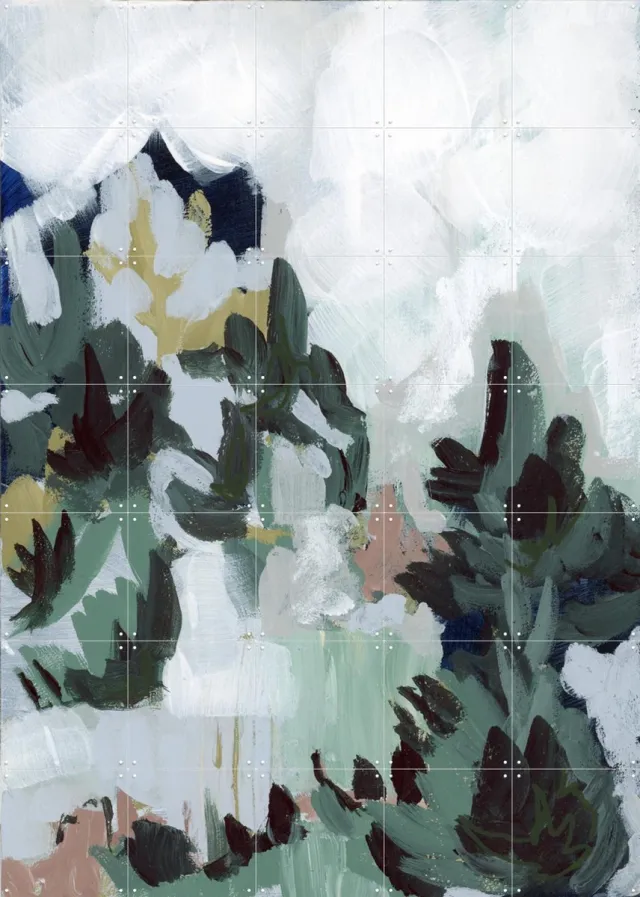 IXXI Modern Forest, Green Barn Studio - 100 x 140 cm - Grote wanddecoratie en posters - Olieverf, Kwaststreken, Abstract, Woonkamer, Slaapkamer Pastel kleuren / Groen
