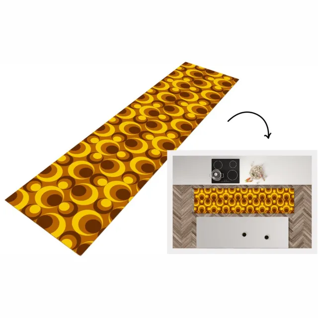 KitchenYeah Keukenloper - Keukenmat vinyl Patronen - Retro - Bruin - Geel - Keukenmatten loper - Keuken vloerkleed tapijt, foto 2
