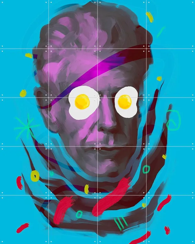 IXXI Chef Anthony, Pop-art by Tadej - 80 x 100 cm - Grote wanddecoratie en posters - Illustraties, Pop art, Speels, Kleurrijk, Digitale Kunst Blauw