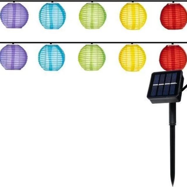 IsoTrade Feestverlichting | Lampioen slinger |op zonne-energie | Waterproof | 10 lampionnen