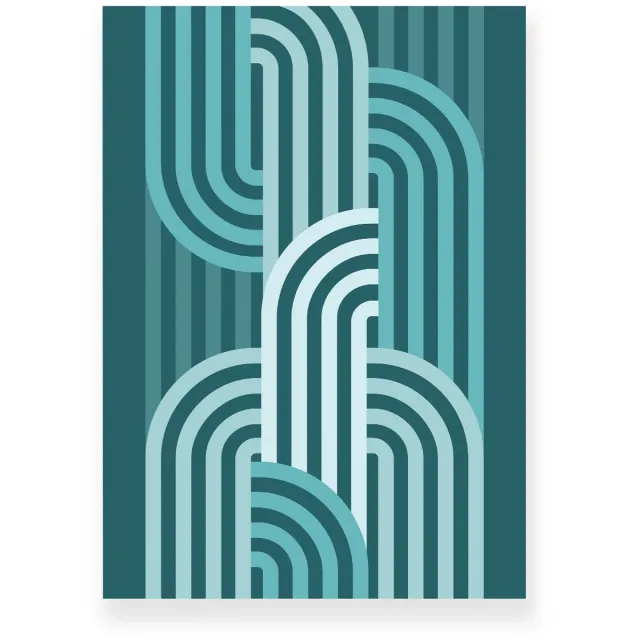 Yisual Poster 50x70 cm - Halve Bogen - Patroon - Blauw - Petrol - Optische Illusie - Japandi - Muurdecoratie - Wanddecoratie