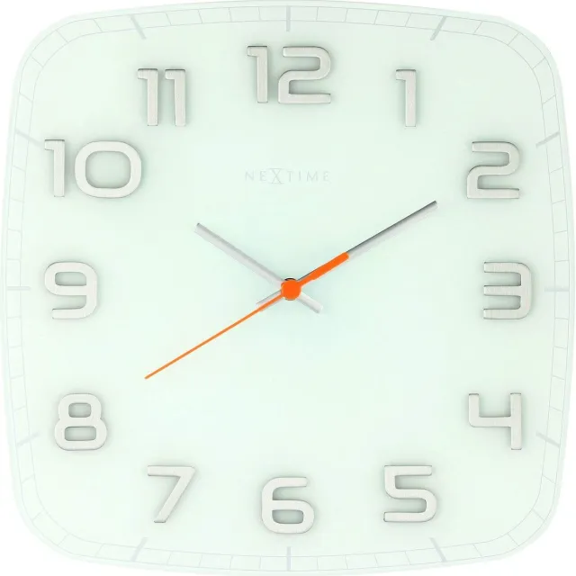NeXtime Wandklok - 30 x 30 x 3.5 cm - Glas - Wit - 'Classy Square'