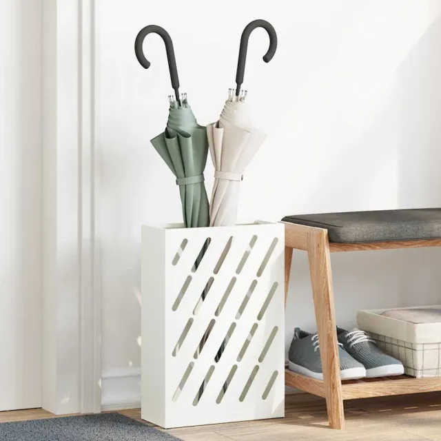 vidaXL Regen paraplu standaard Wit 28 x 12 x 41 cm Staal