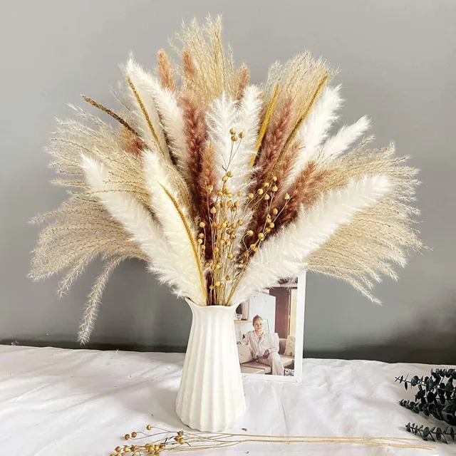 Ibenzoa Natuurlijk Gedroogd Pampasgras Bloemenboeket voor Stijlvolle Interieurdecoratie en Creatieve DIY-projecten Bruin