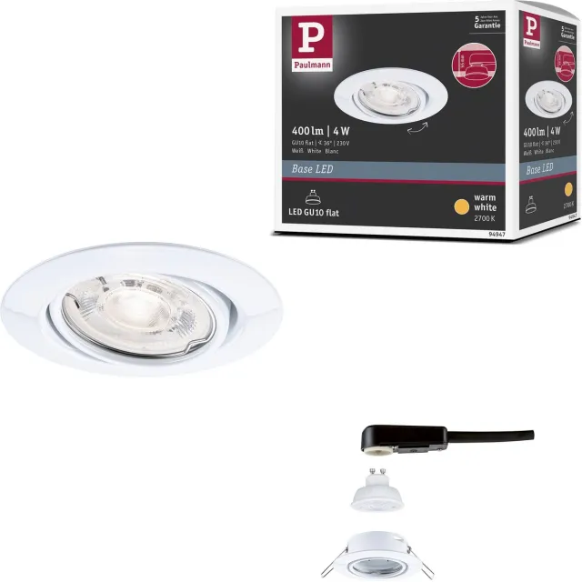 Paulmann LED-inbouwlamp Base GU10 Flat draaibaar 4W 400lm 230V 2700K Wit