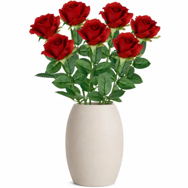 Mica Decorations Kunstbloem Roos Rubina - 6x - H62 cm - rood - kunststof - stelen kunstbloemen - boeket - rozen bloemetjes