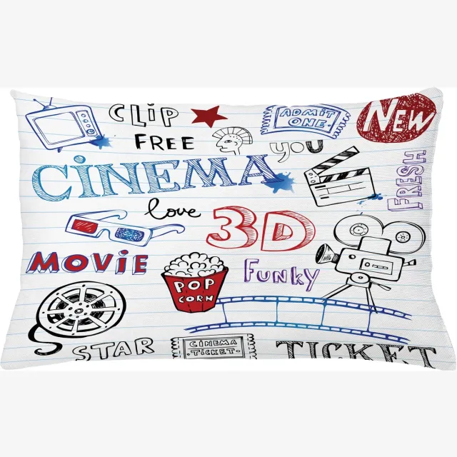 ABAKUHAUS Kino Kussenhoes, Notebook Doodle, Kussenhoes met Dubbelzijdig Patroon, Heldere Digitale Print, Kleurecht, met Ritssluiting, 65 x 40 cm, Meerkleurig