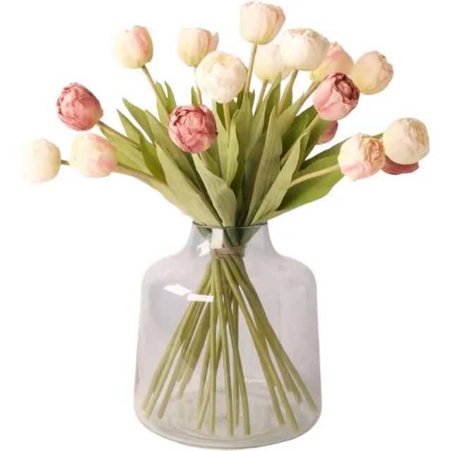 Winq Kunsttulpen indiverse kleuren wit, roze, mauve- incl. vaas - moederdag cadeautje witroze